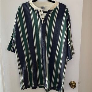 Men's Green & Navy Striped Henley Shirt